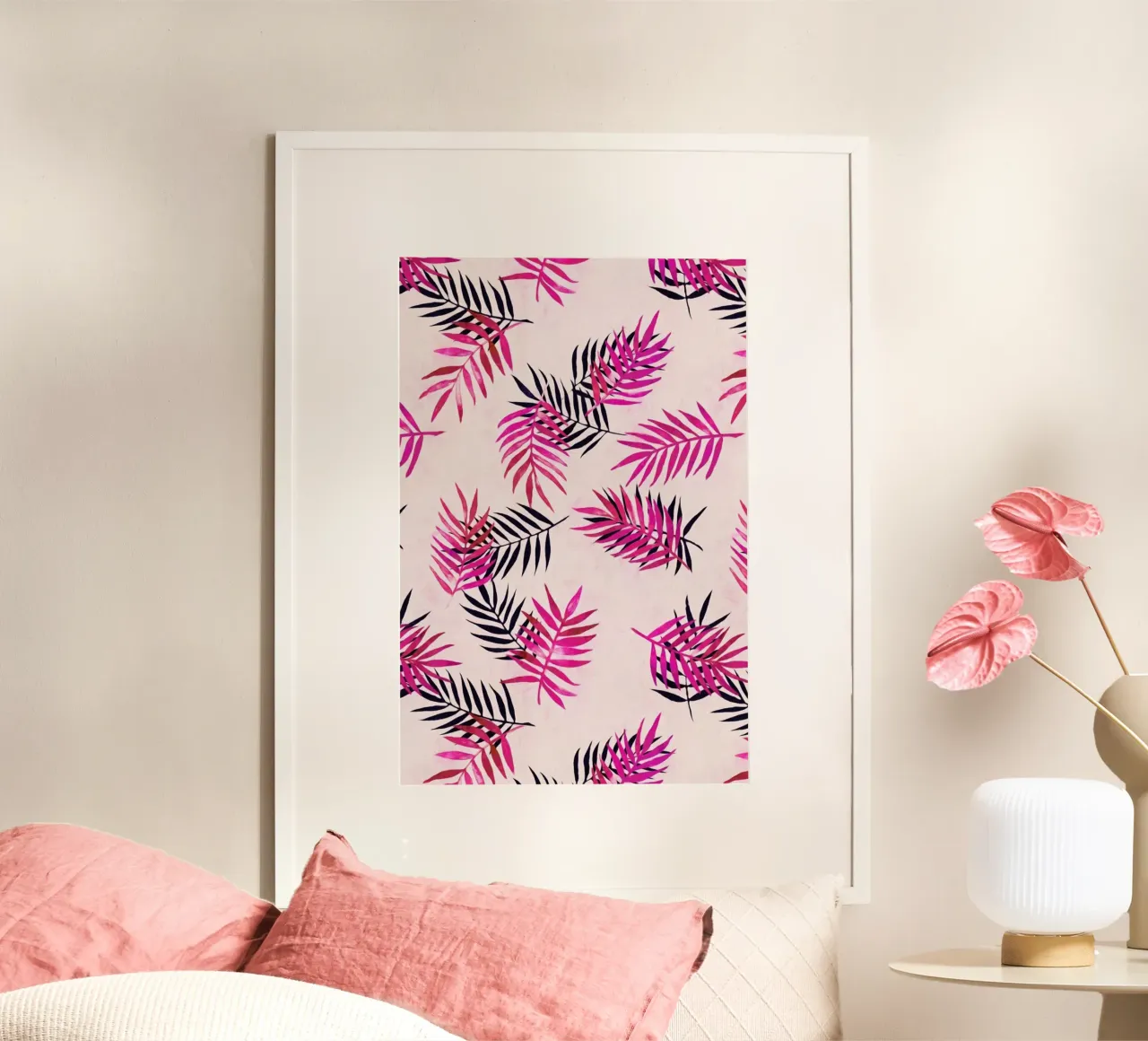 Pink Palm Pattern poster by Micklyn Le Feuvre