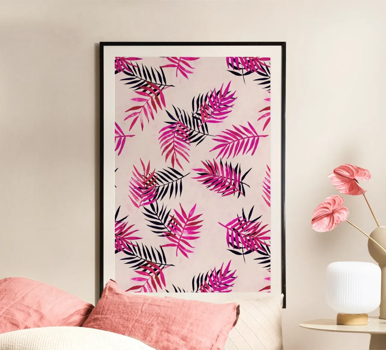 Pink Palm Pattern poster by Micklyn Le Feuvre