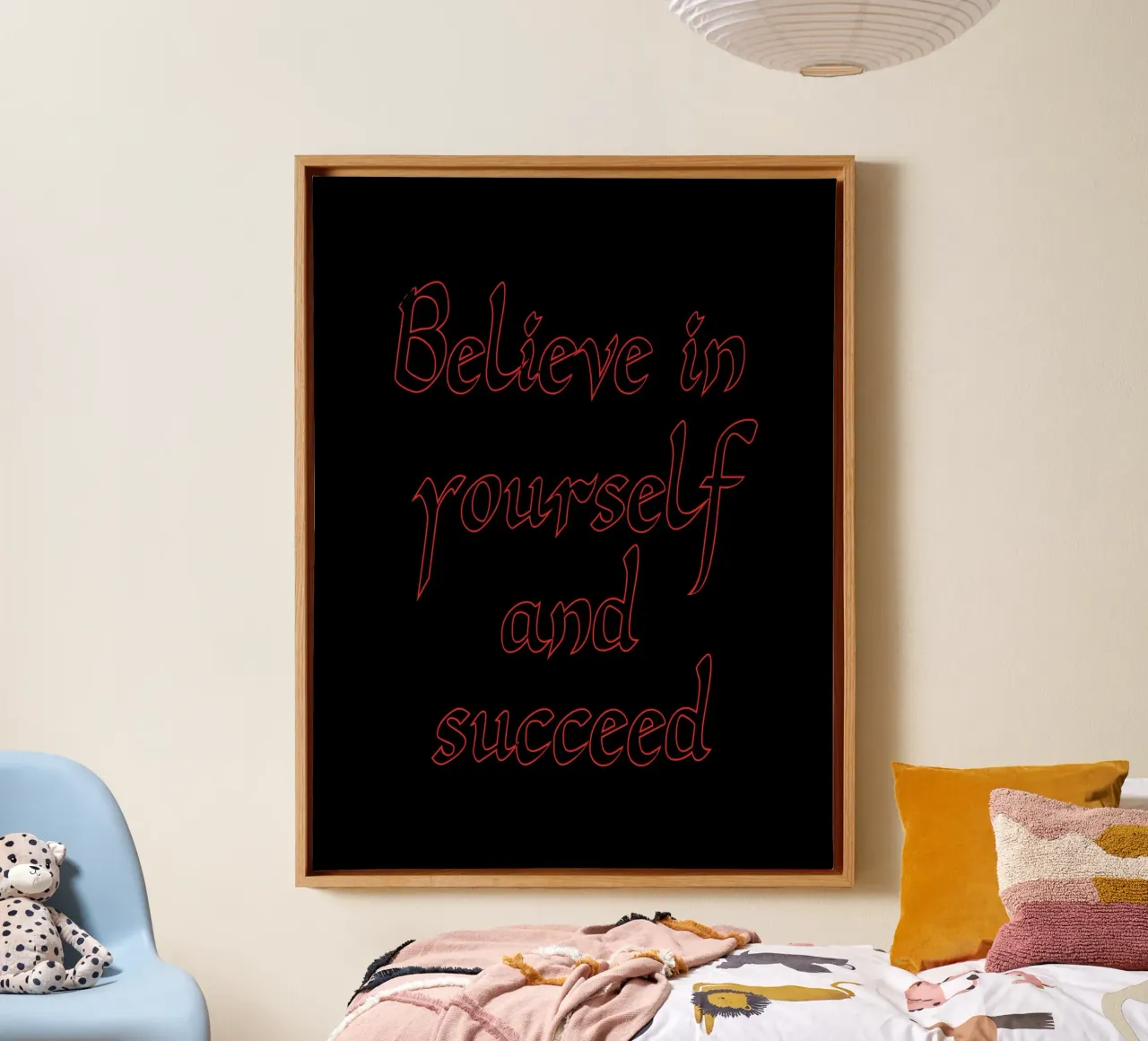 Cree en ti mismo y triunfa lienzo con Marco flotante de inspirational quote