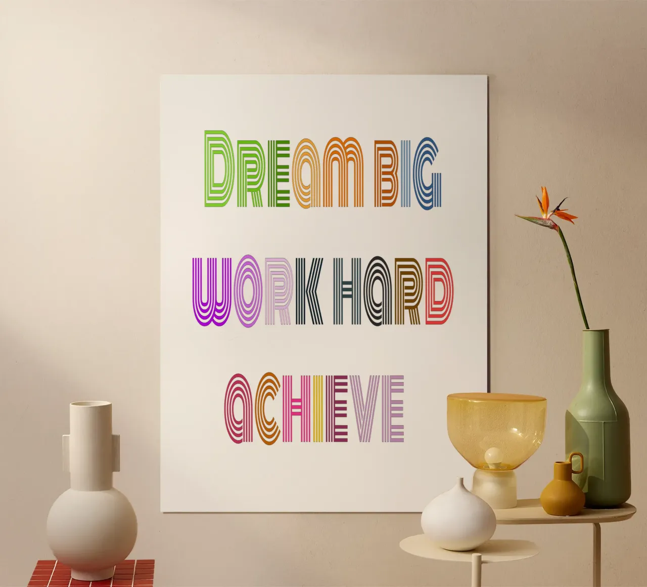 Mantra motivazionale - Sogna in grande, lavora sodo, raggiungi l'obiettivo poster con telaio in alluminio da inspirational quote