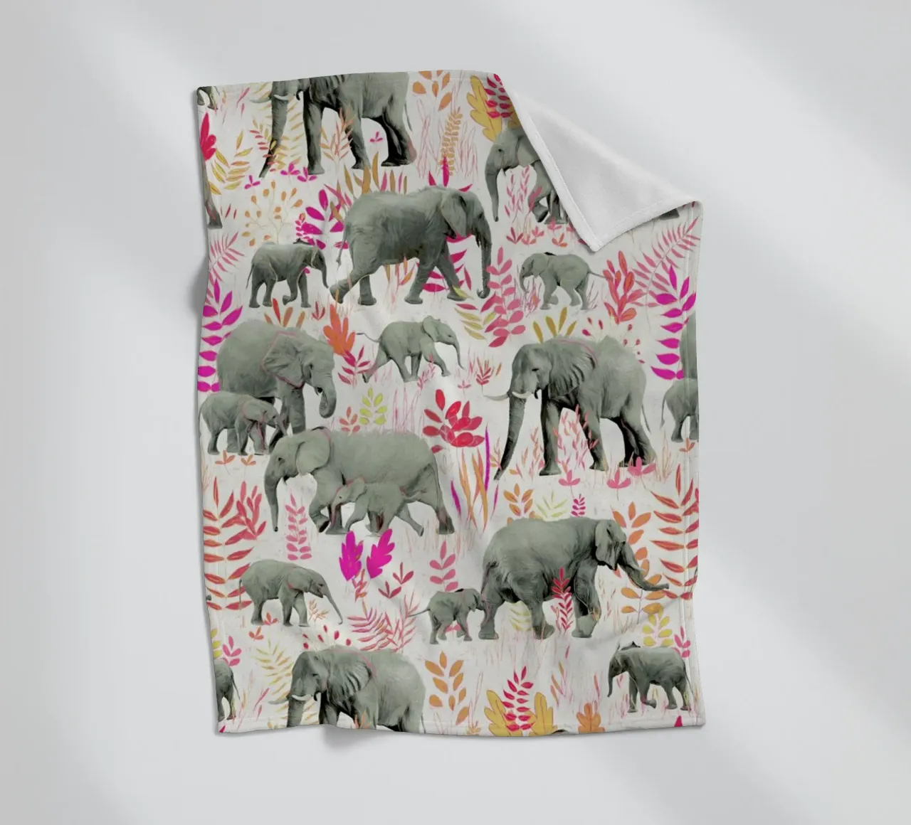 Sweet Elephants in Pink Orange fleece blanket by Micklyn Le Feuvre