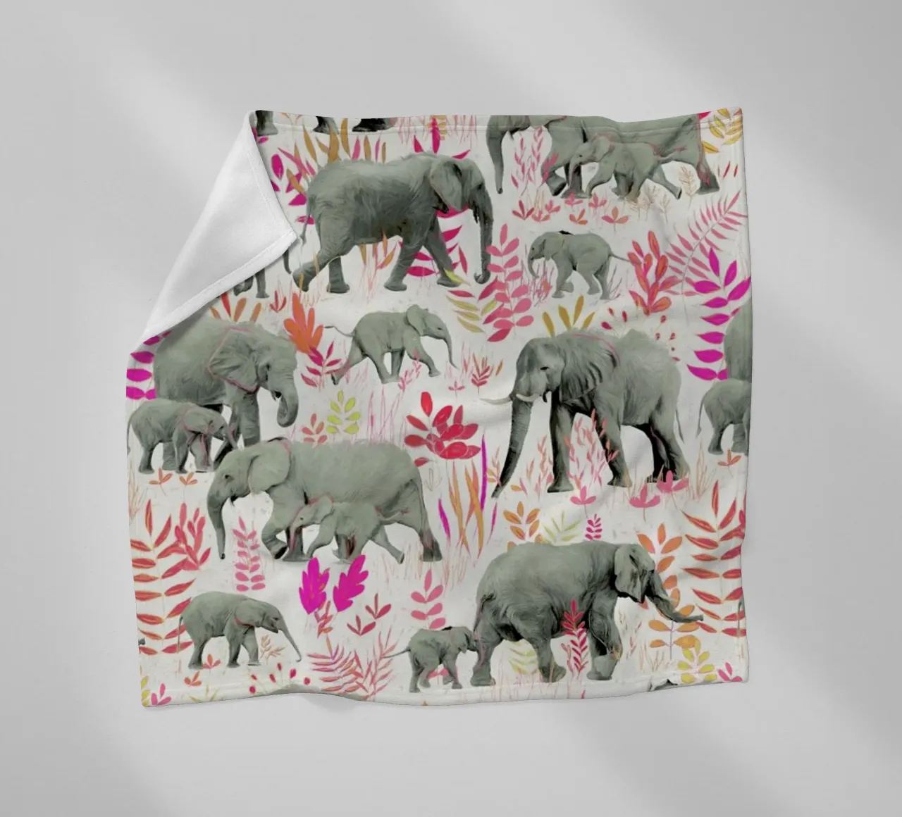 Sweet Elephants in Pink Orange fleece blanket by Micklyn Le Feuvre