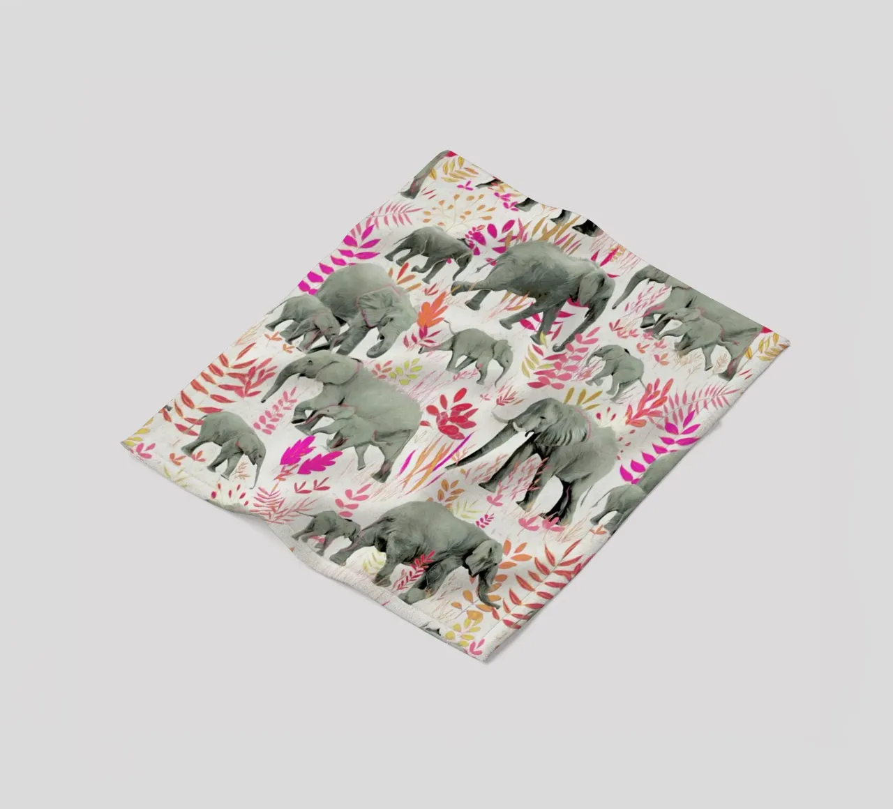 Sweet Elephants in Pink Orange fleece blanket by Micklyn Le Feuvre