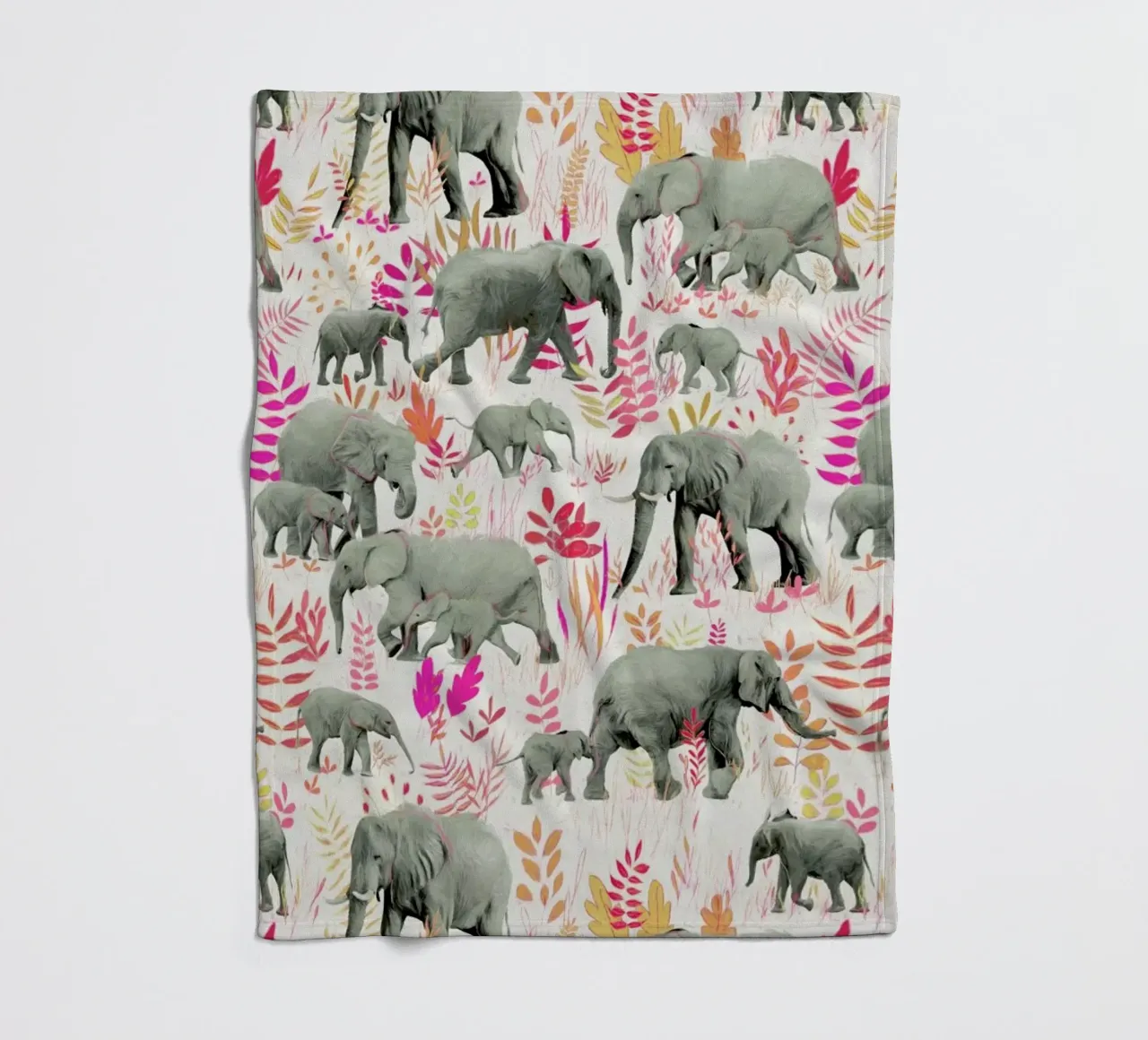 Sweet Elephants in Pink Orange fleece blanket by Micklyn Le Feuvre