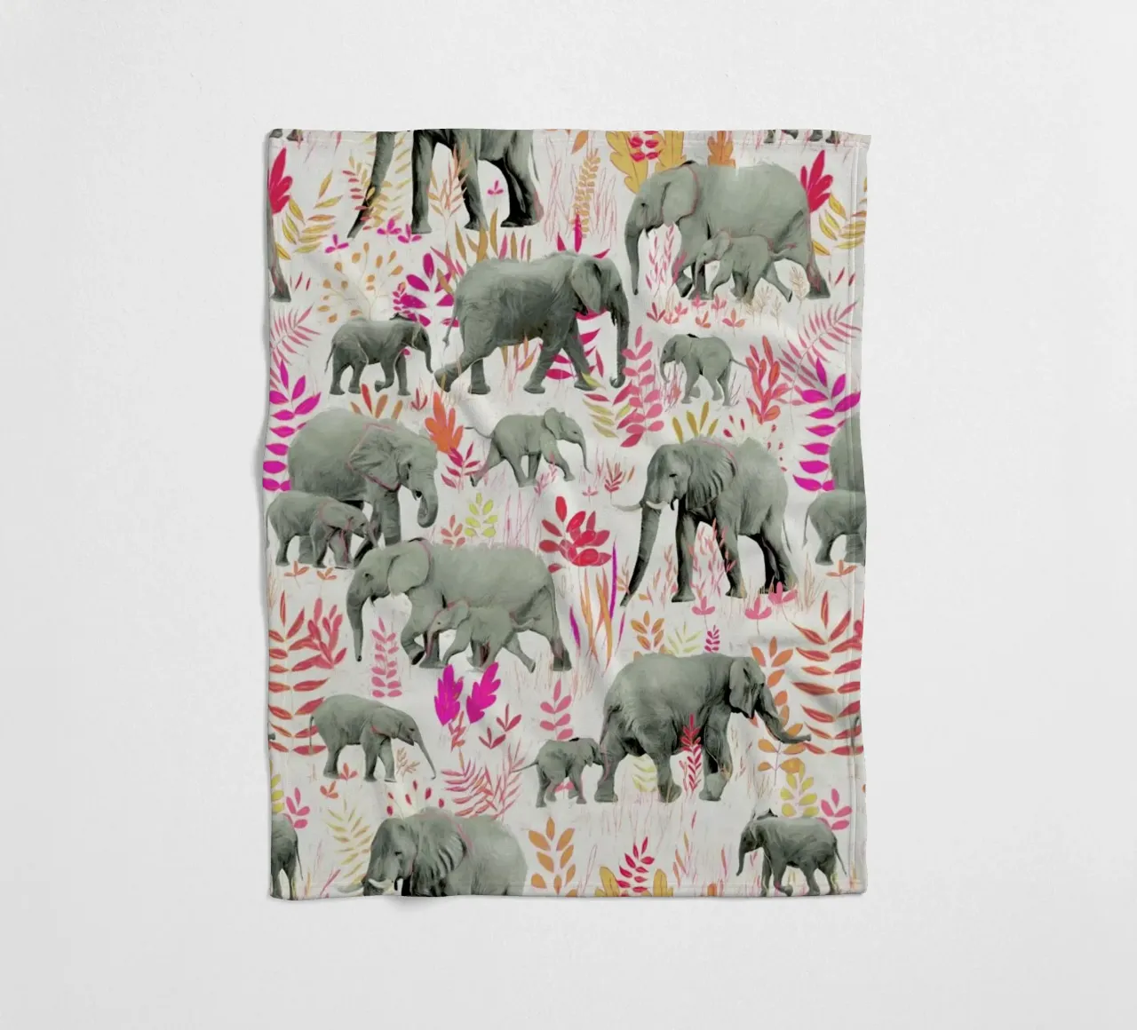 Sweet Elephants in Pink Orange fleece blanket by Micklyn Le Feuvre