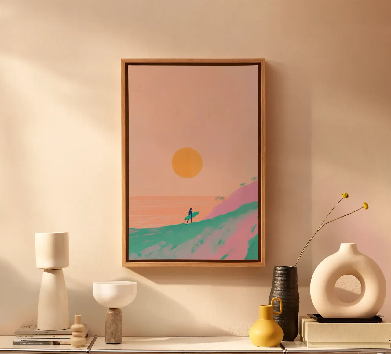 Il paradiso dei surfisti al tramonto tela con Cornice a cassetta da Melloi Art Print