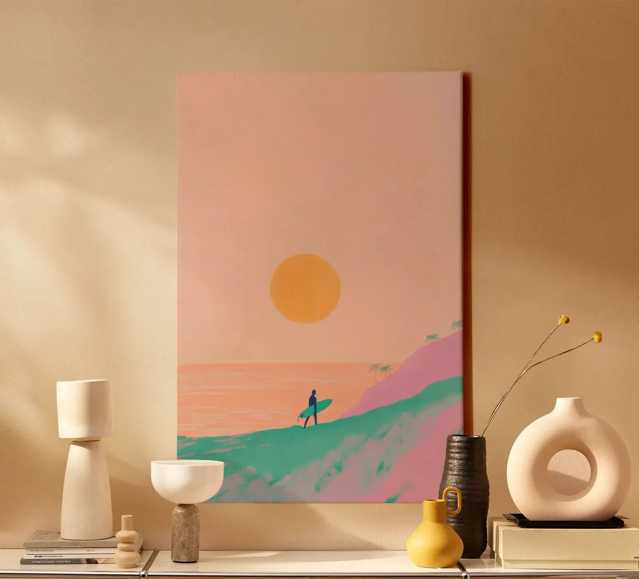 Il paradiso dei surfisti al tramonto tela con Cornice a cassetta da Melloi Art Print