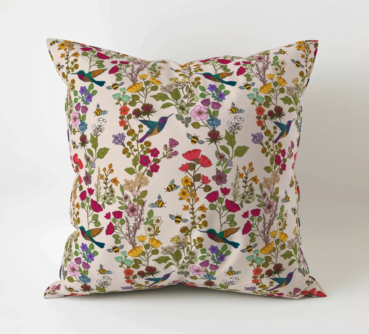 Cecilia Mok - Hummingbirds and Bees Cream decorative cushion by The Artcircle