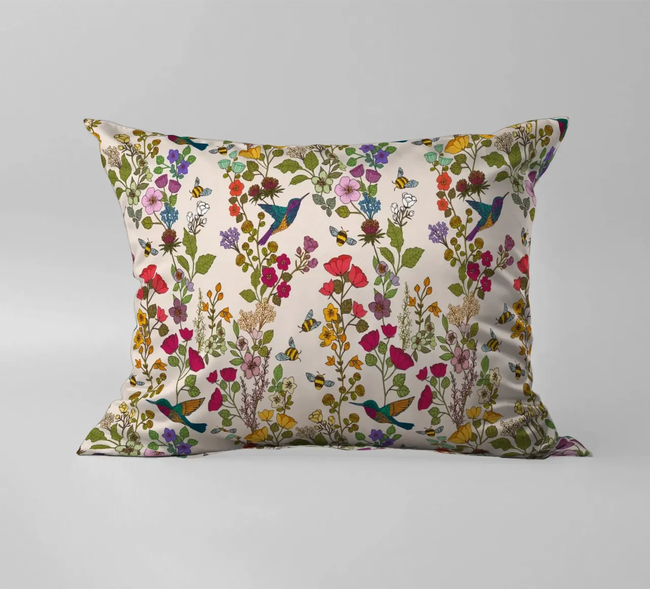 Cecilia Mok - Hummingbirds and Bees Cream decorative cushion by The Artcircle