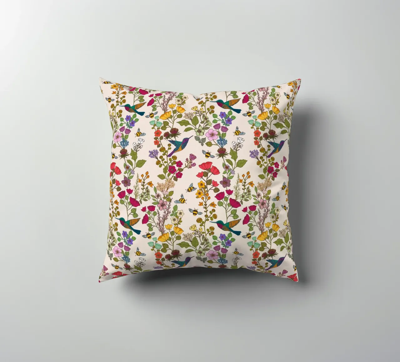 Cecilia Mok - Hummingbirds and Bees Cream decorative cushion by The Artcircle