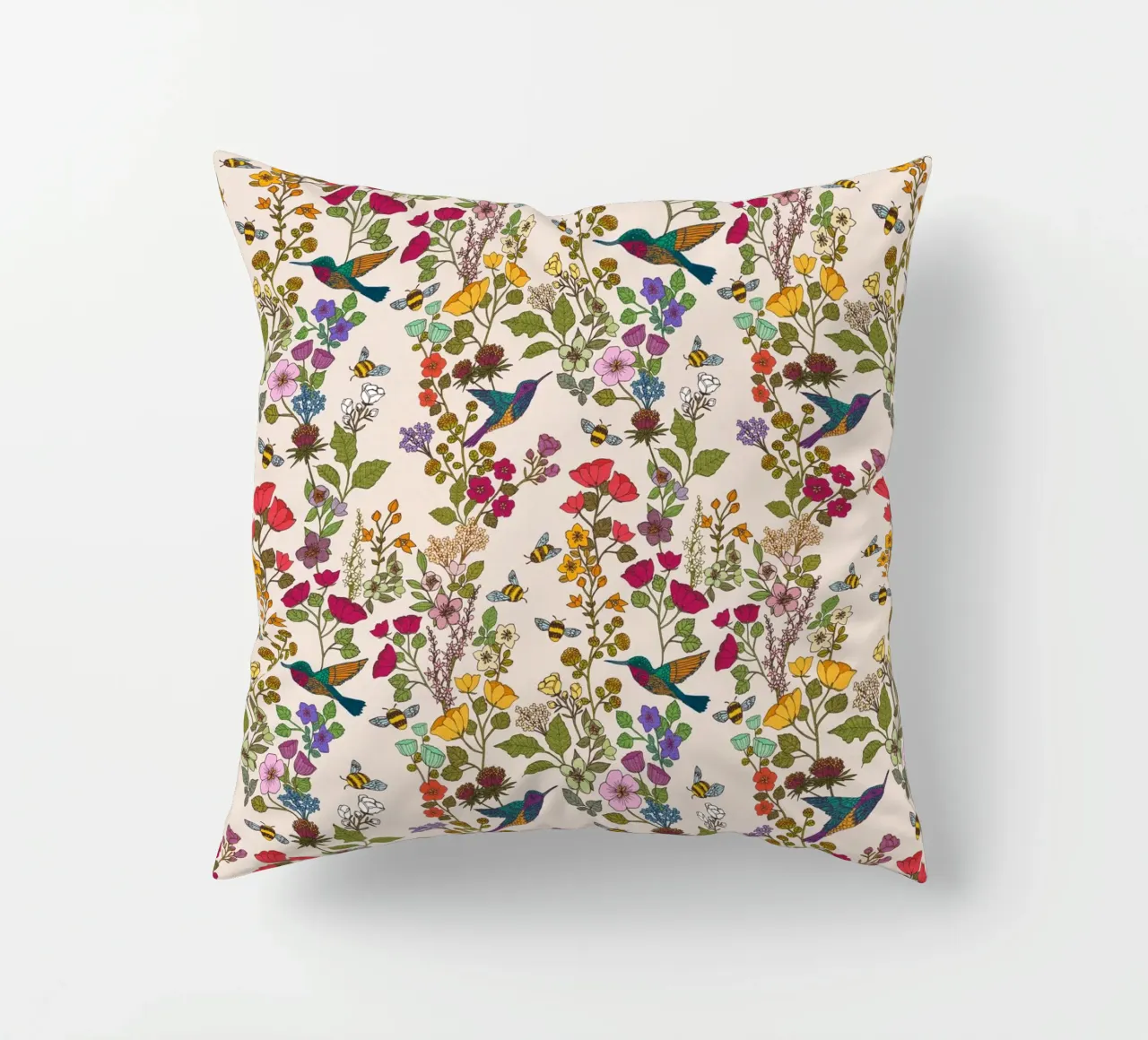 Cecilia Mok - Hummingbirds and Bees Cream decorative cushion by The Artcircle
