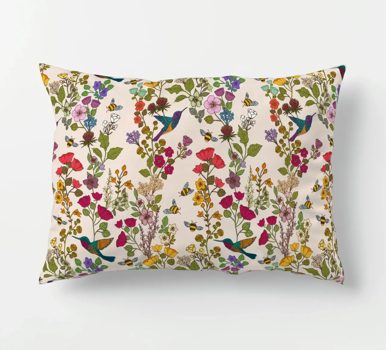 Cecilia Mok - Hummingbirds and Bees Cream decorative cushion by The Artcircle