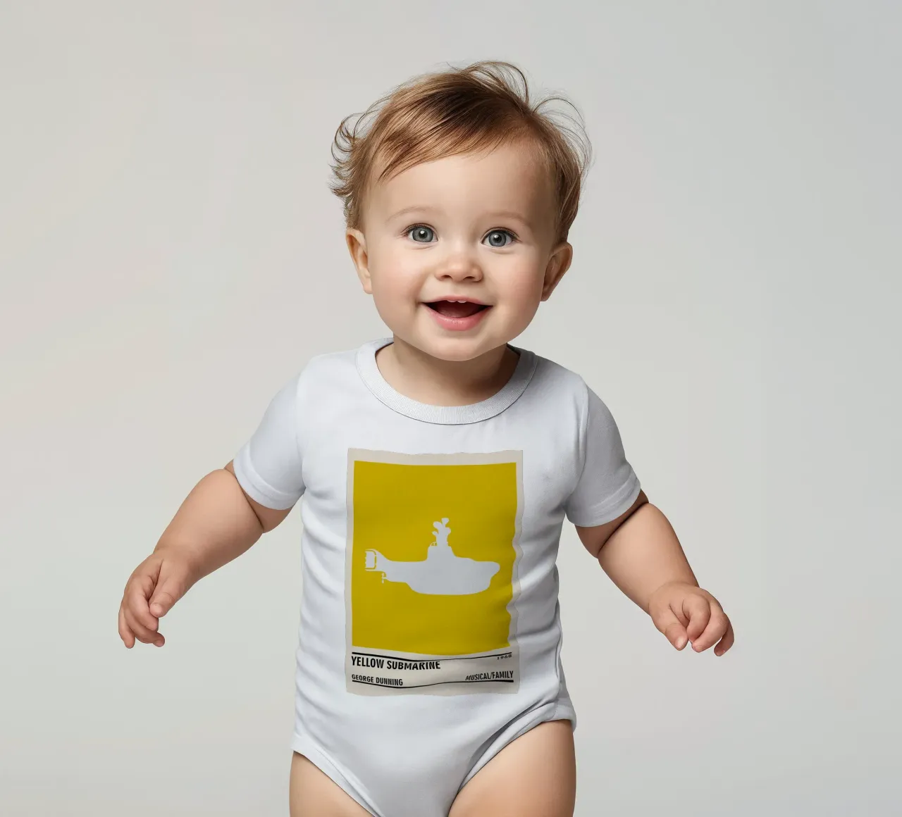 Yellow Submarine short-sleeve baby romper by TheArtstudio