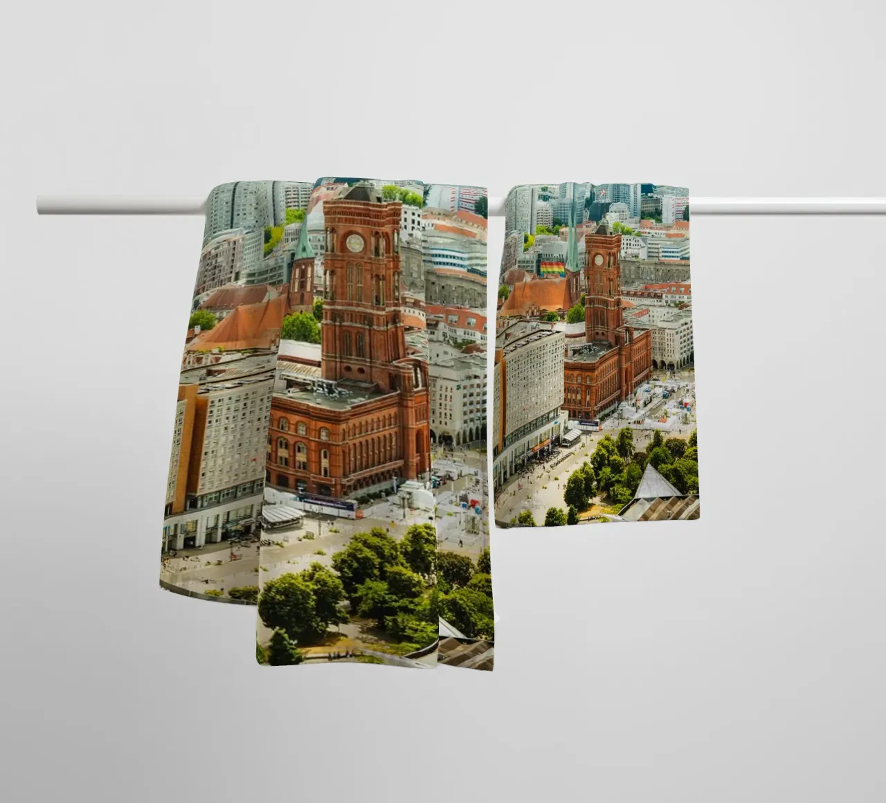 Berlin Alexanderplatz - View of the city and Rotes Rathaus towel by Berlin Moments