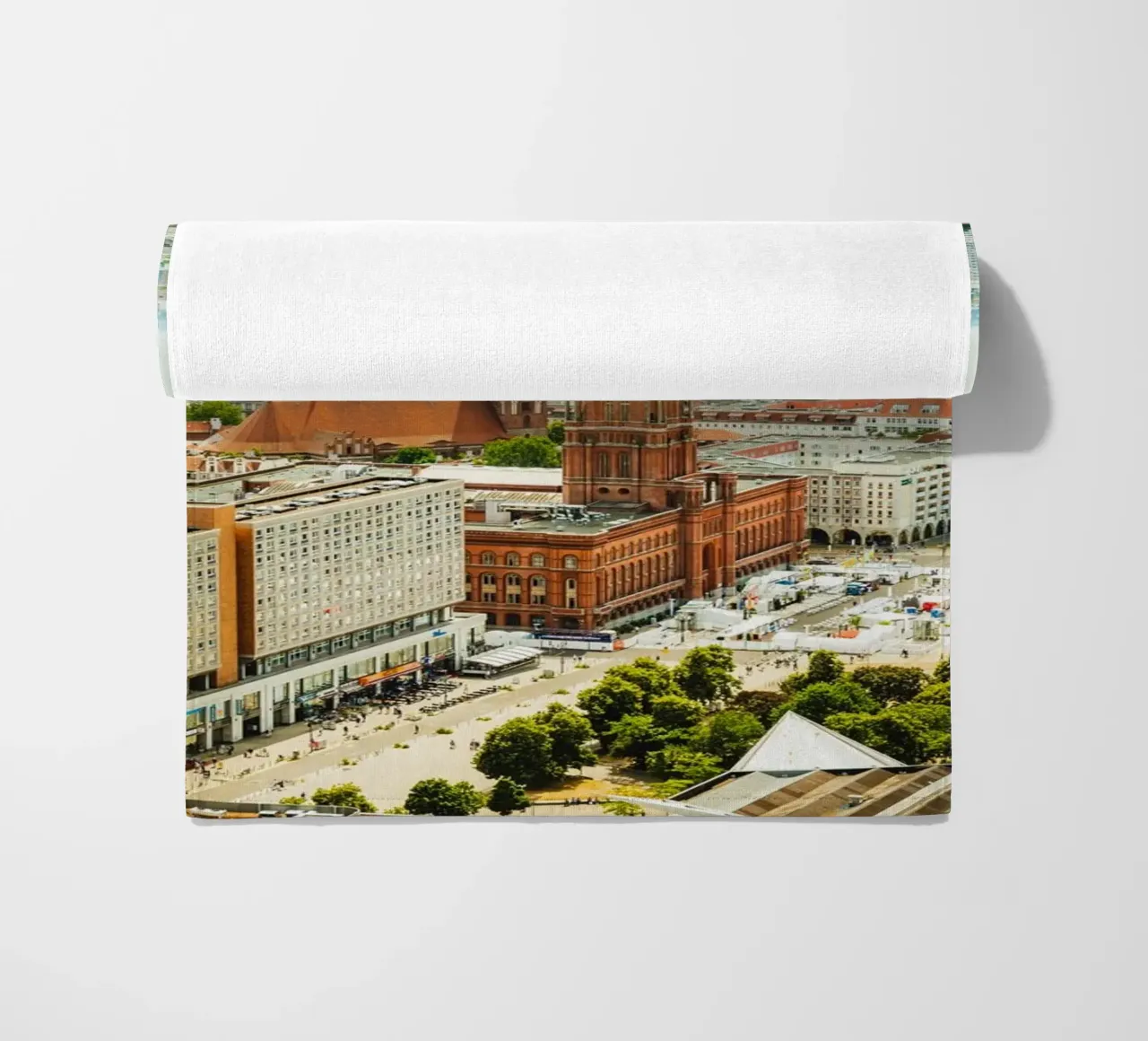 Berlin Alexanderplatz - View of the city and Rotes Rathaus beach towel by Berlin Moments