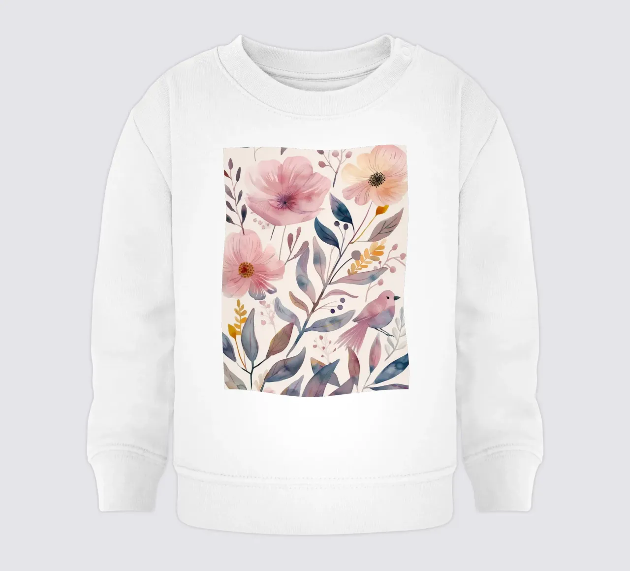 Carino rosa botanico primavera fiore papavero e uccello rosa fringuello felpa neonato da Gentle Echoes Art