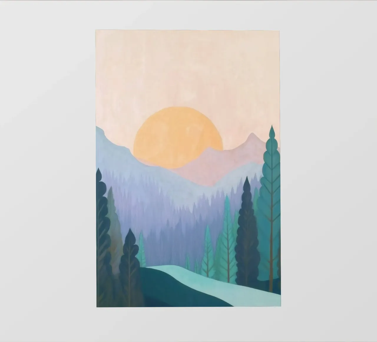 Alba su montagne e foreste nebbiose pellicola backlit da Melloi Art Print