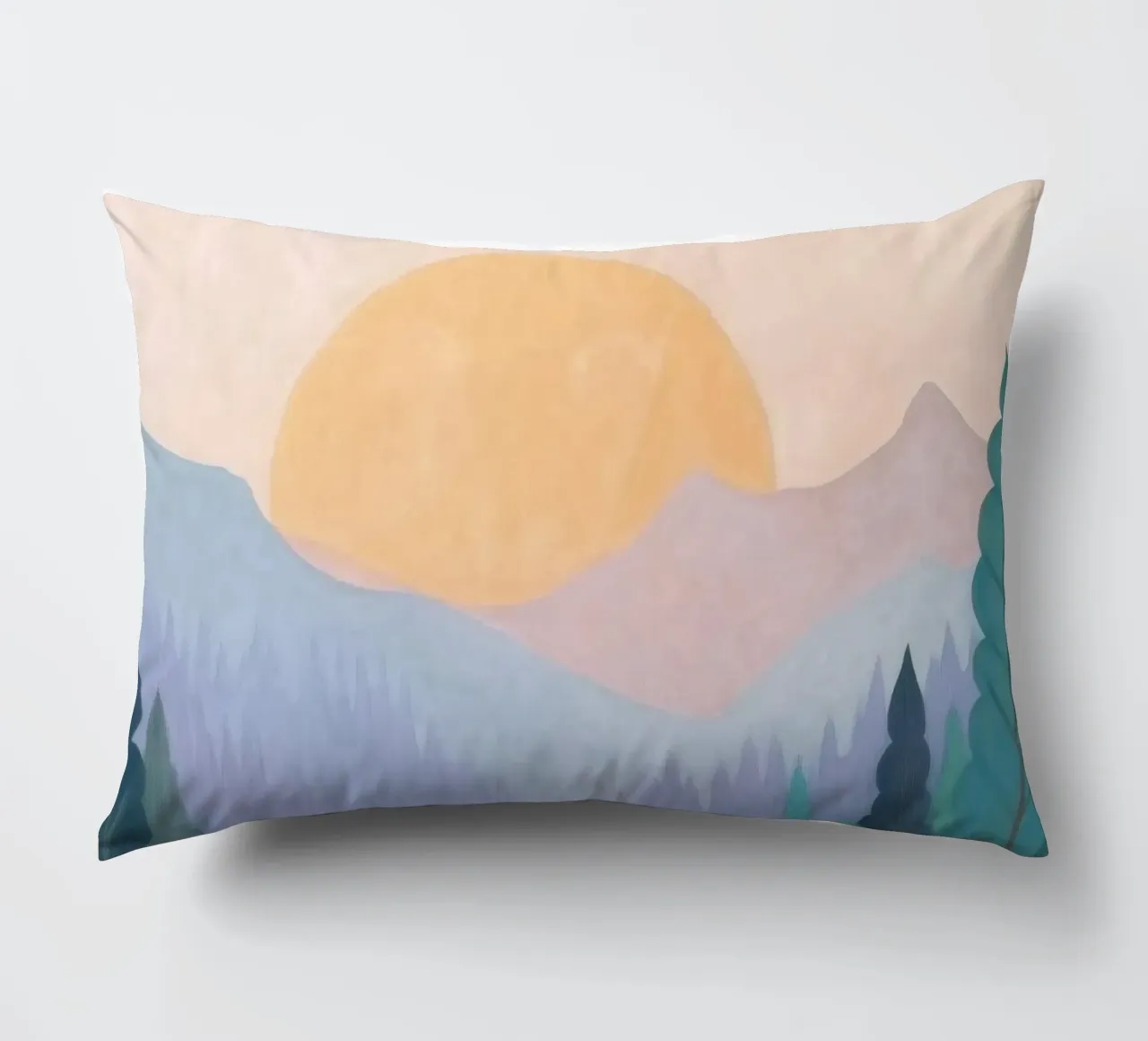Alba su montagne e foreste nebbiose cuscino da Melloi Art Print