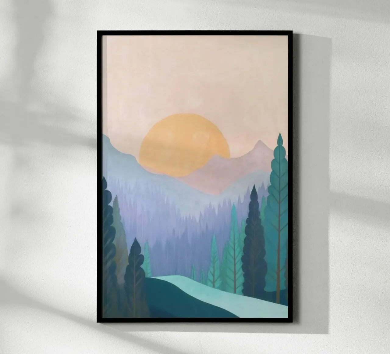 Alba su montagne e foreste nebbiose carta hahnemühle da Melloi Art Print