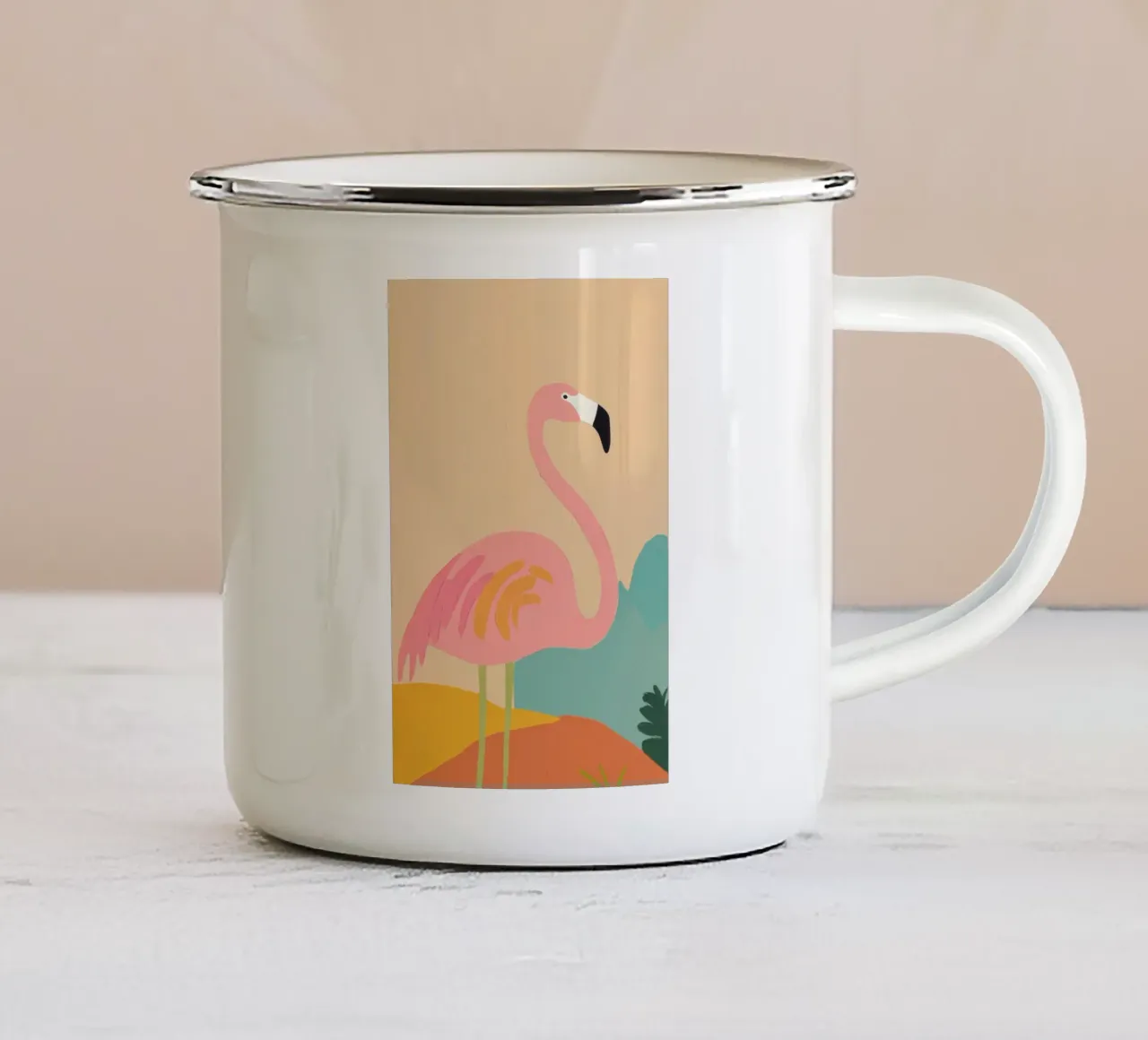 Retro Flamingo Kunst emaille mok van Melloi Art Print
