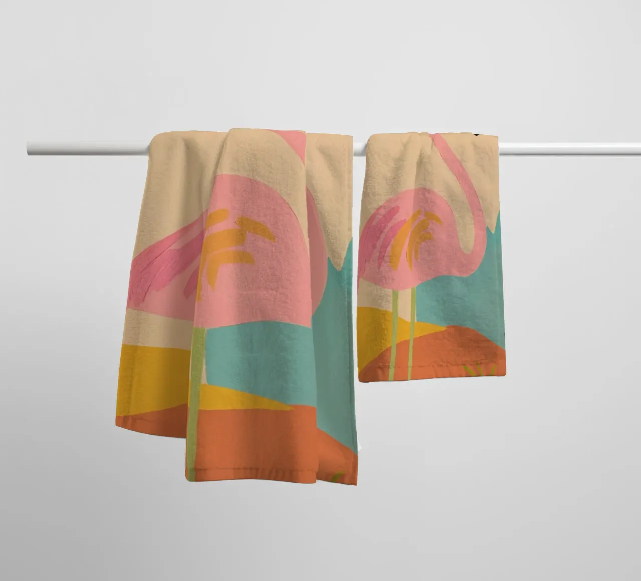 Retro Flamingo Kunst badhanddoek van Melloi Art Print