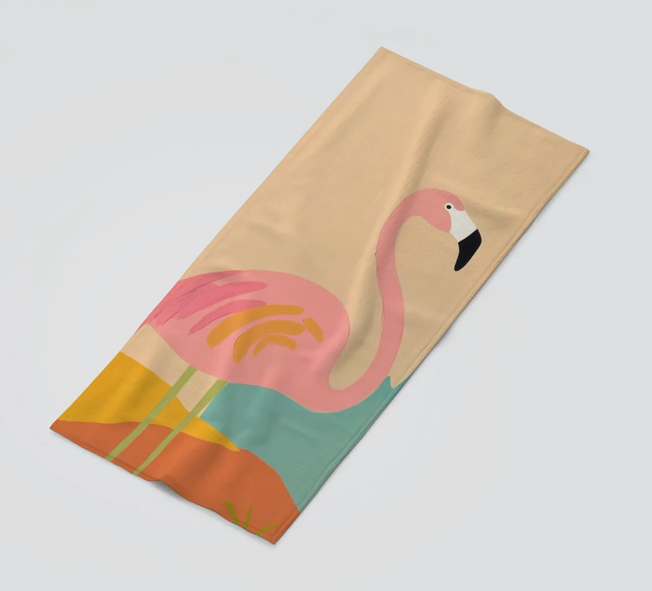 Retro Flamingo Kunst Strandtuch von Melloi Art Print