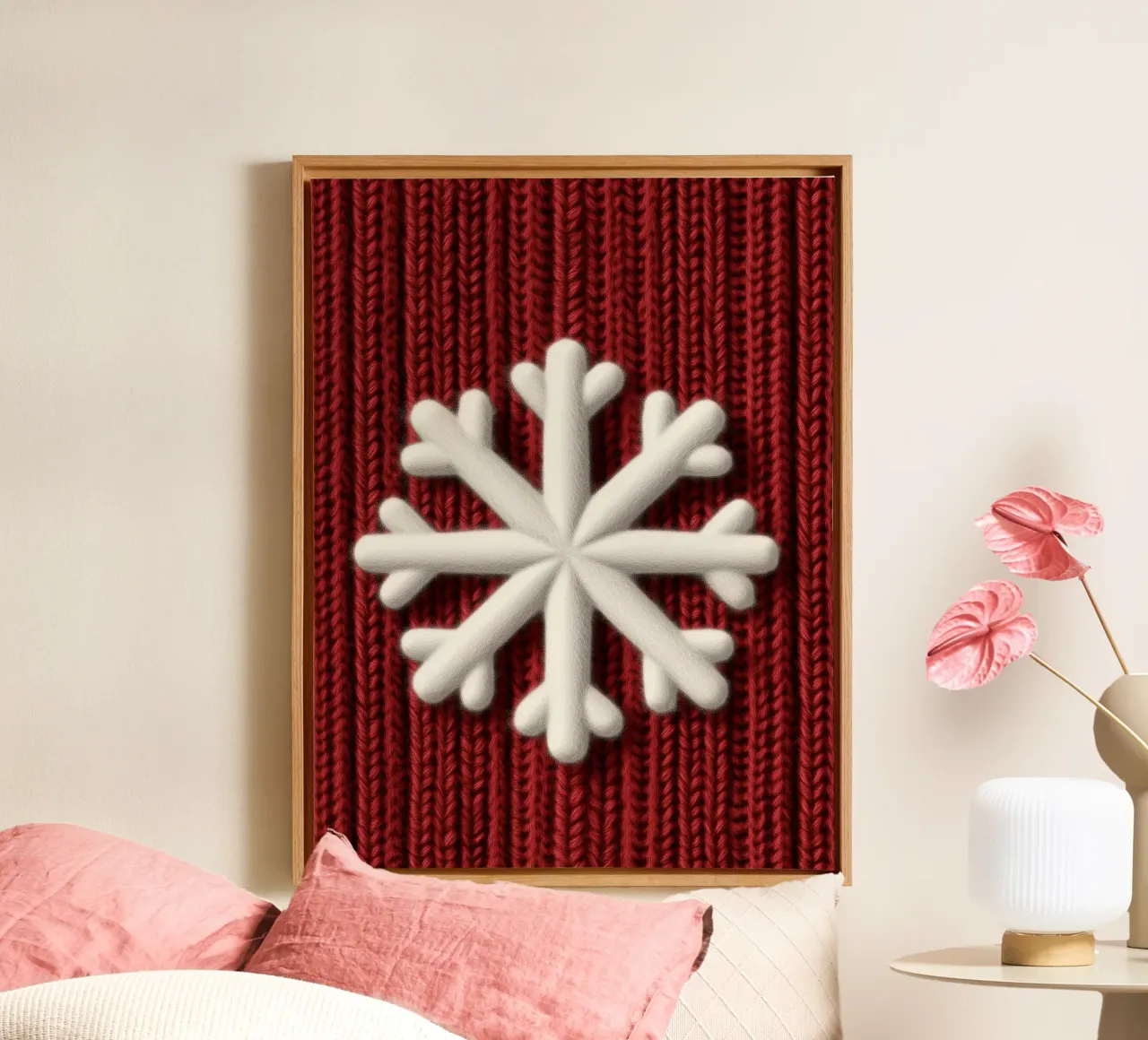Snowflake | Knitted warming winter motif canvas with Floater frame by Autofocus