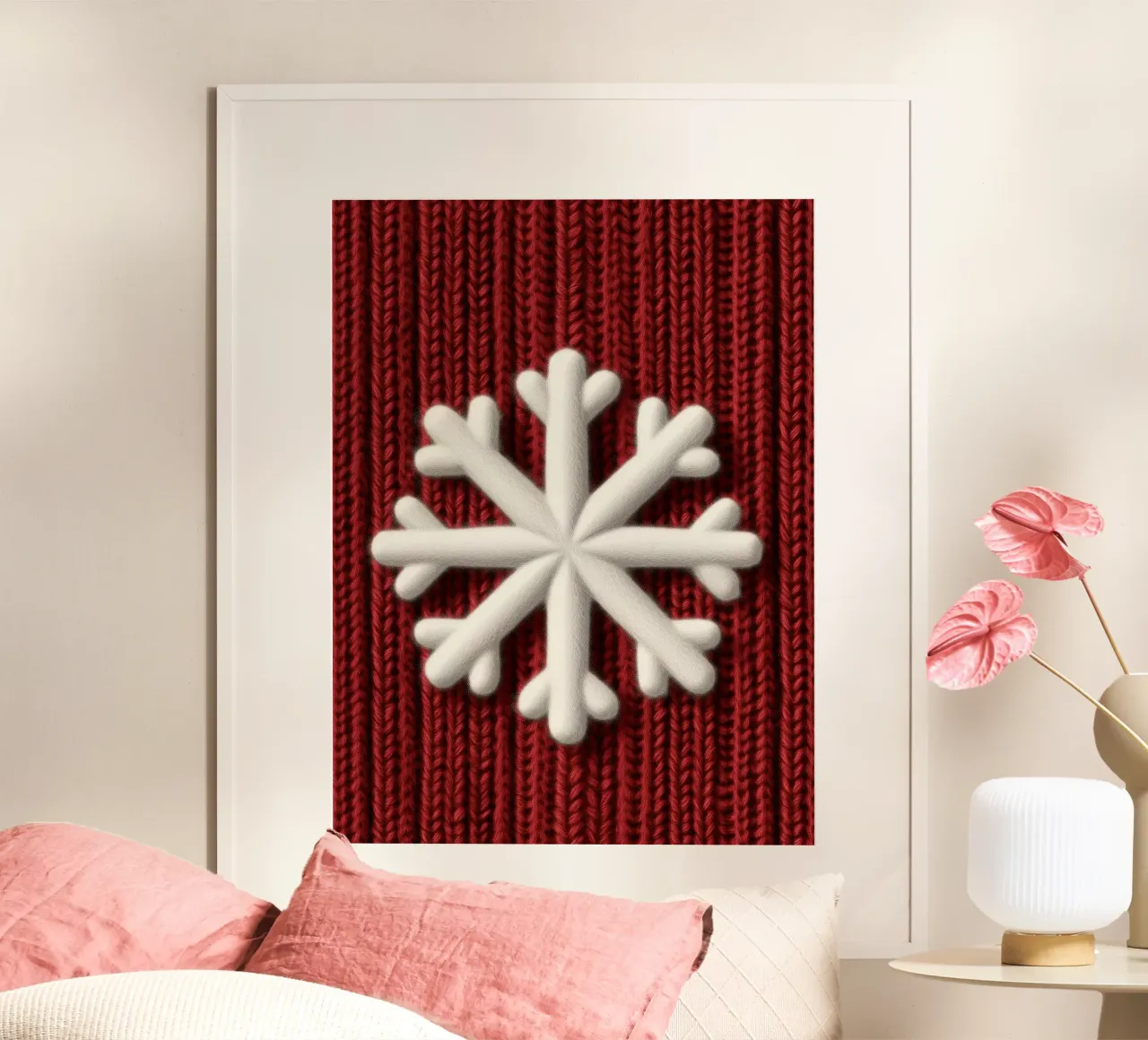 Fiocco di neve | Motivo invernale riscaldante lavorato a maglia poster con telaio in plastica da Autofocus