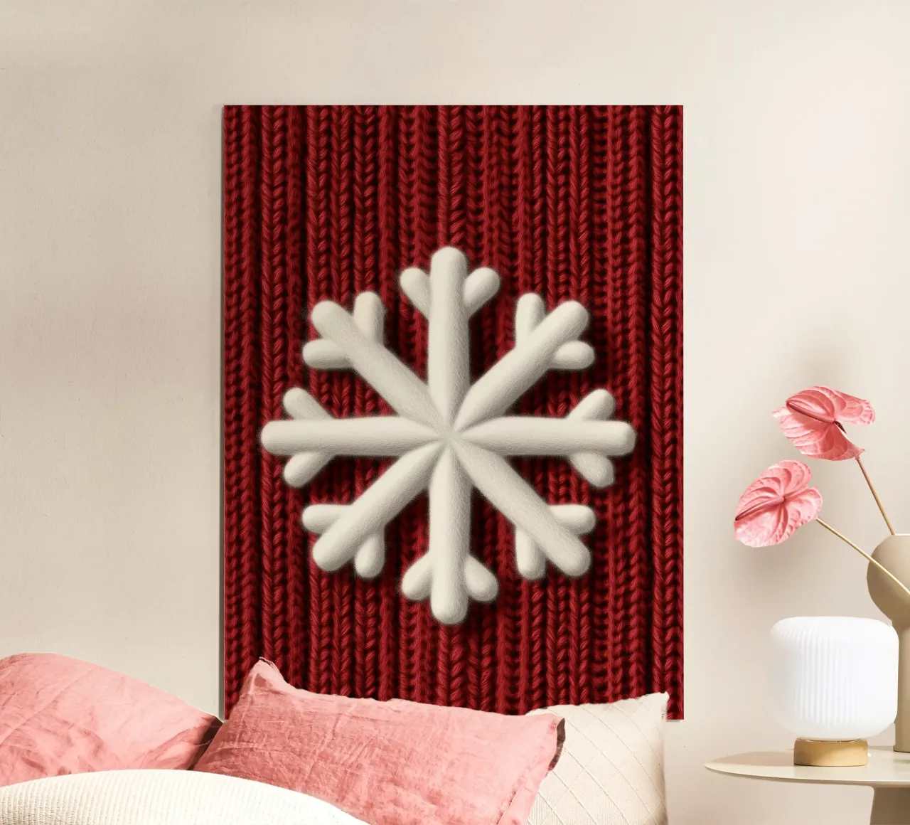 Fiocco di neve | Motivo invernale riscaldante lavorato a maglia poster con telaio in plastica da Autofocus