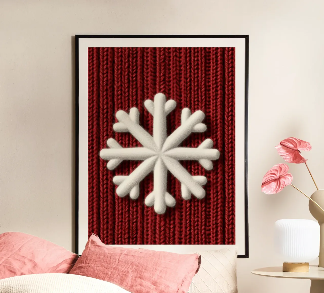 Fiocco di neve | Motivo invernale riscaldante lavorato a maglia poster con telaio in plastica da Autofocus