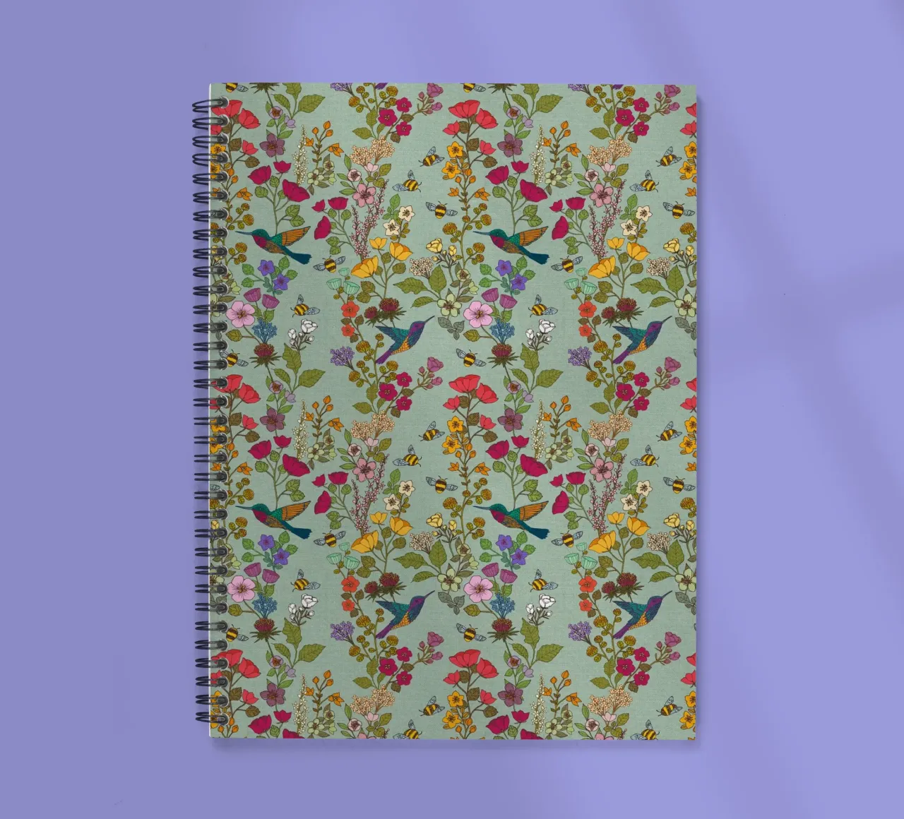 Cecilia Mok - Hummingbird and Bees Duck Egg spiral notebook by The Artcircle