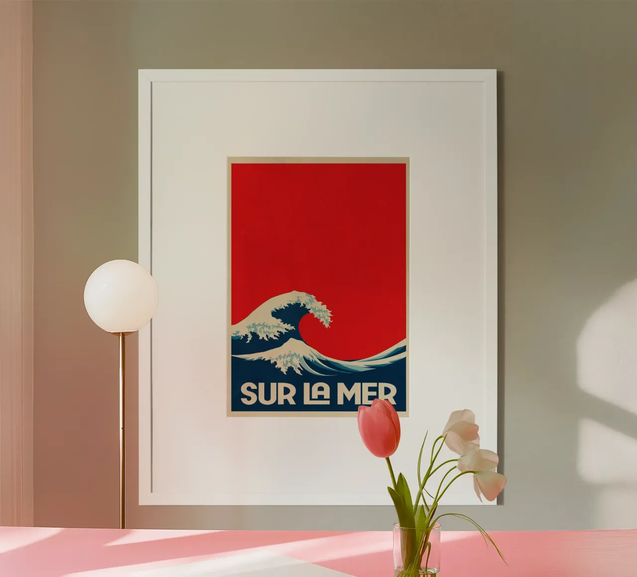 Sur La Mer - Vintage Wave Art Poster poster with wooden frame by QuooodZ by MooodzArt