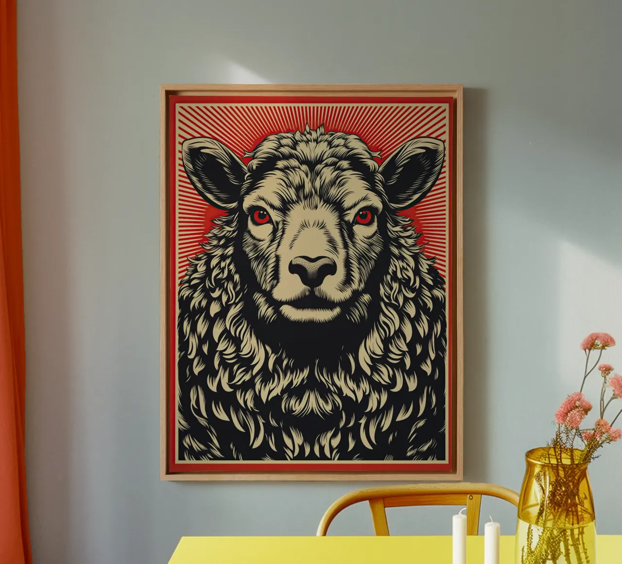 The sheep of the year | Woodcut printmaking canvas with Floater frame by Autofocus