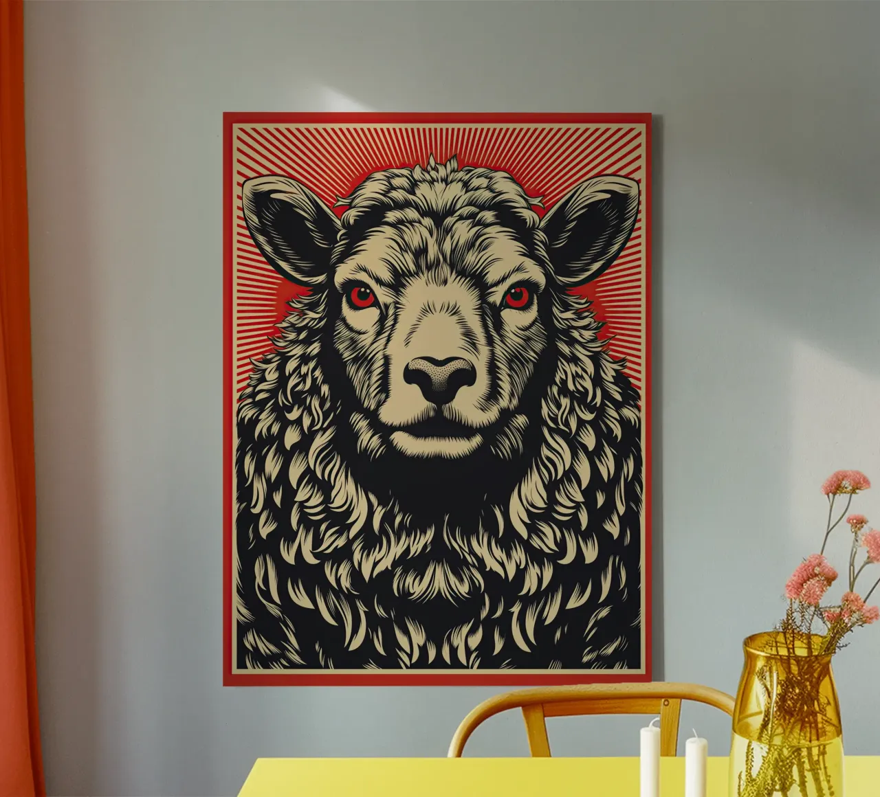 The sheep of the year | Woodcut printmaking canvas with Floater frame by Autofocus