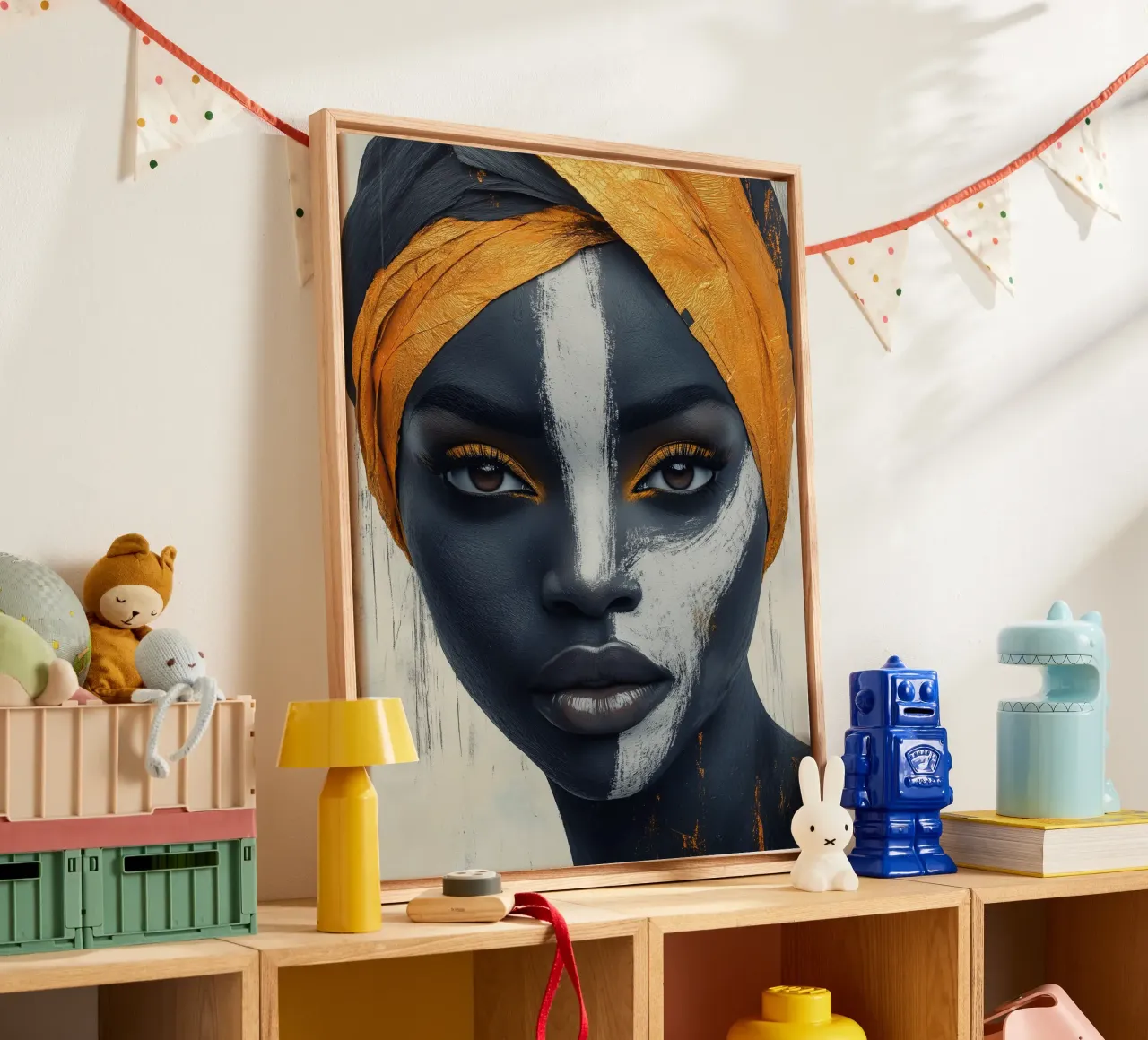 Dea africana in nero, bianco e oro tela con Cornice a cassetta da Autofocus