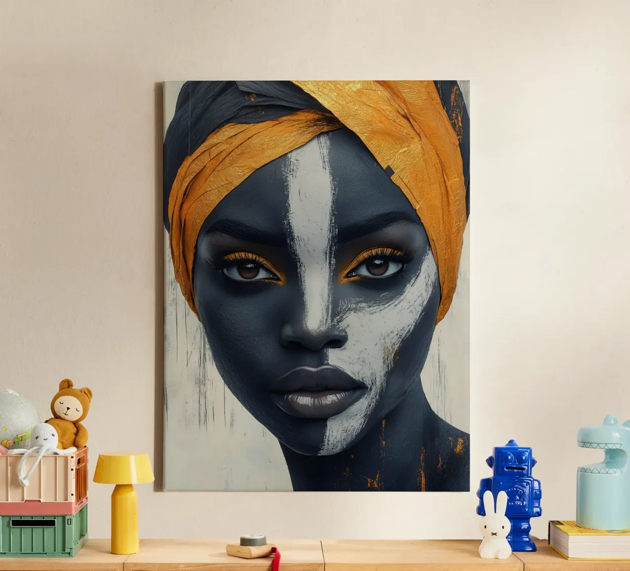Dea africana in nero, bianco e oro tela con Cornice a cassetta da Autofocus