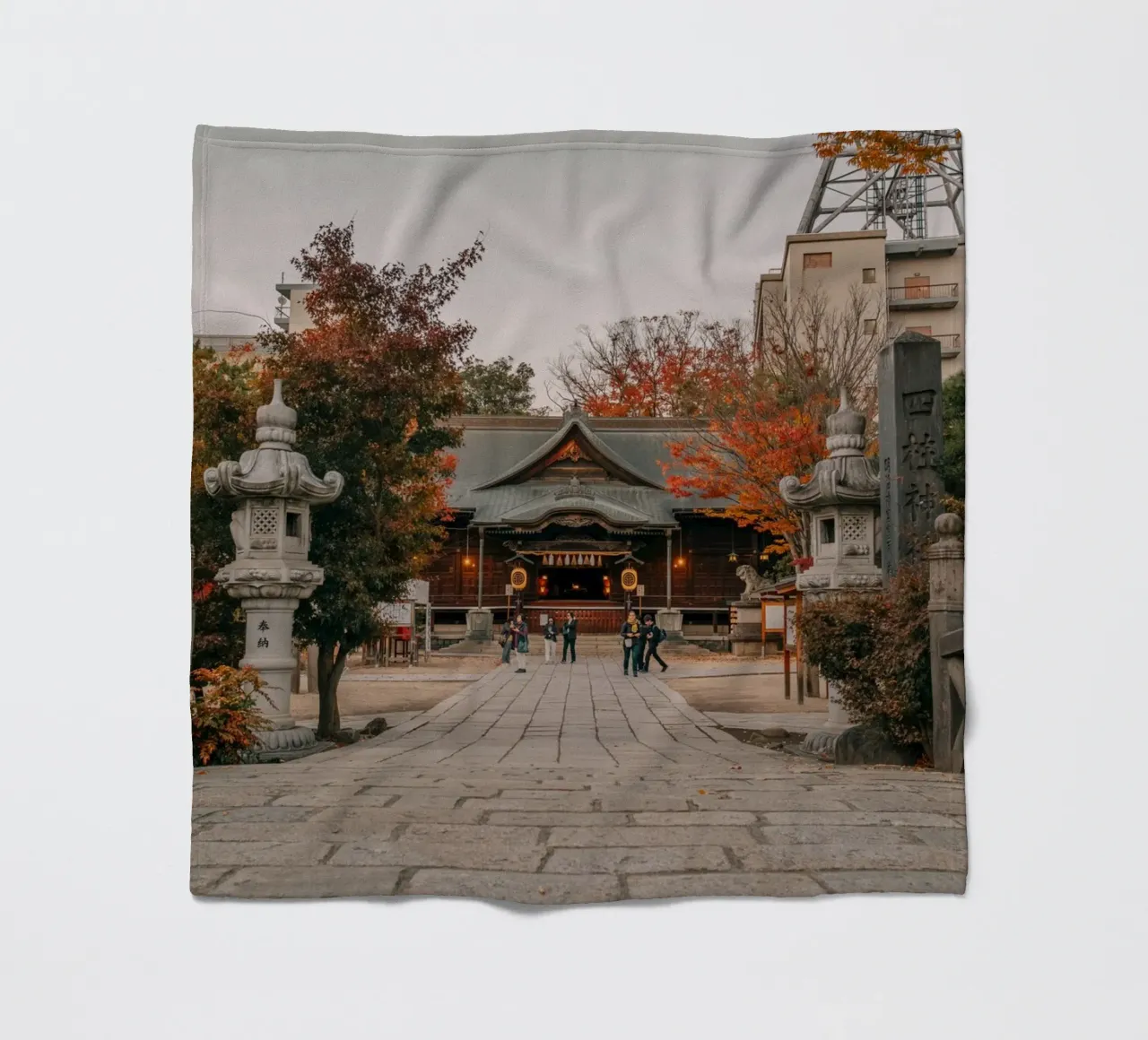 Autumn Shrine in Matsumoto, Japan fleece blanket by Marcel Bisig