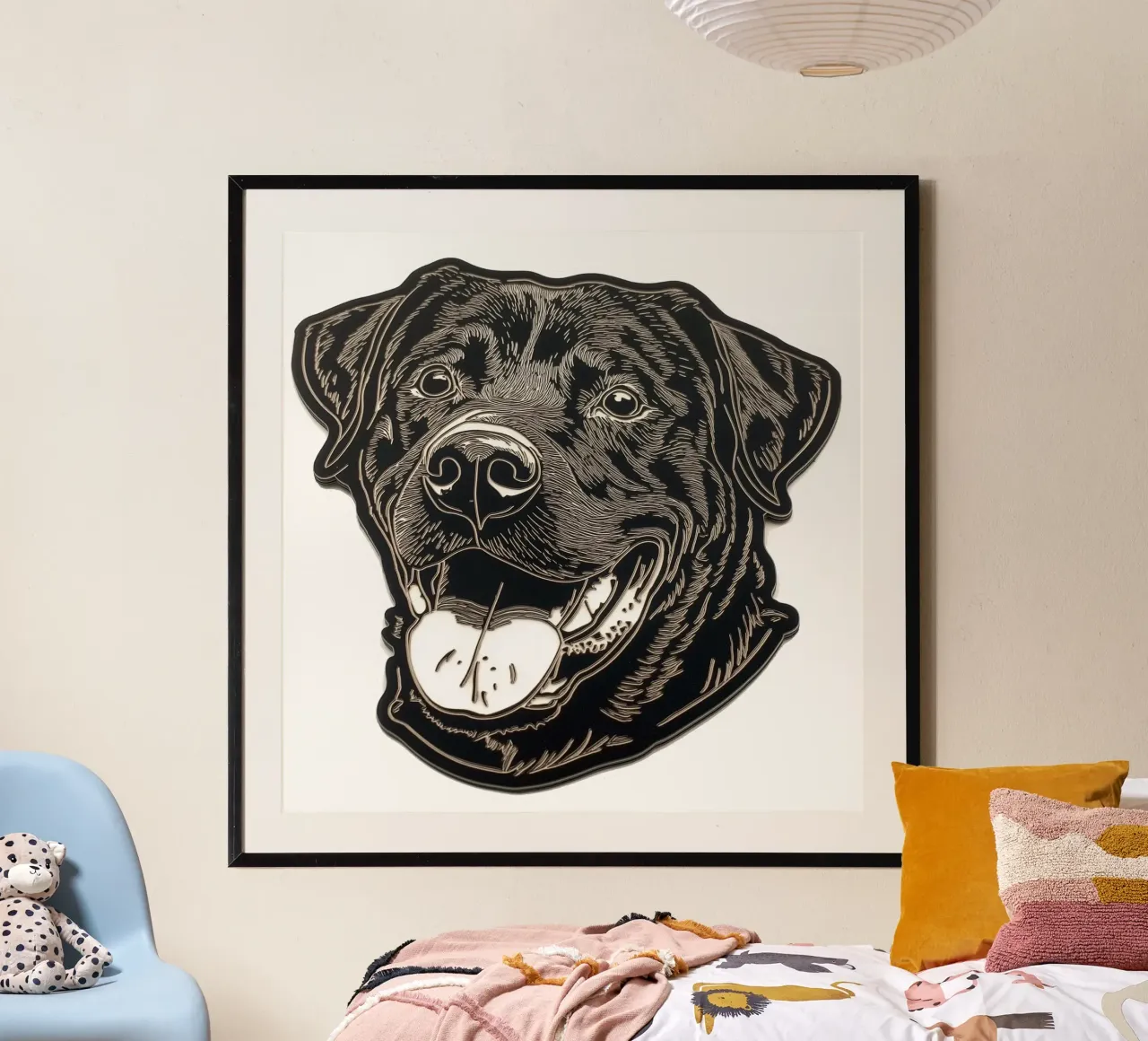 Cane di legno nero poster con telaio in alluminio da Motivate-Today