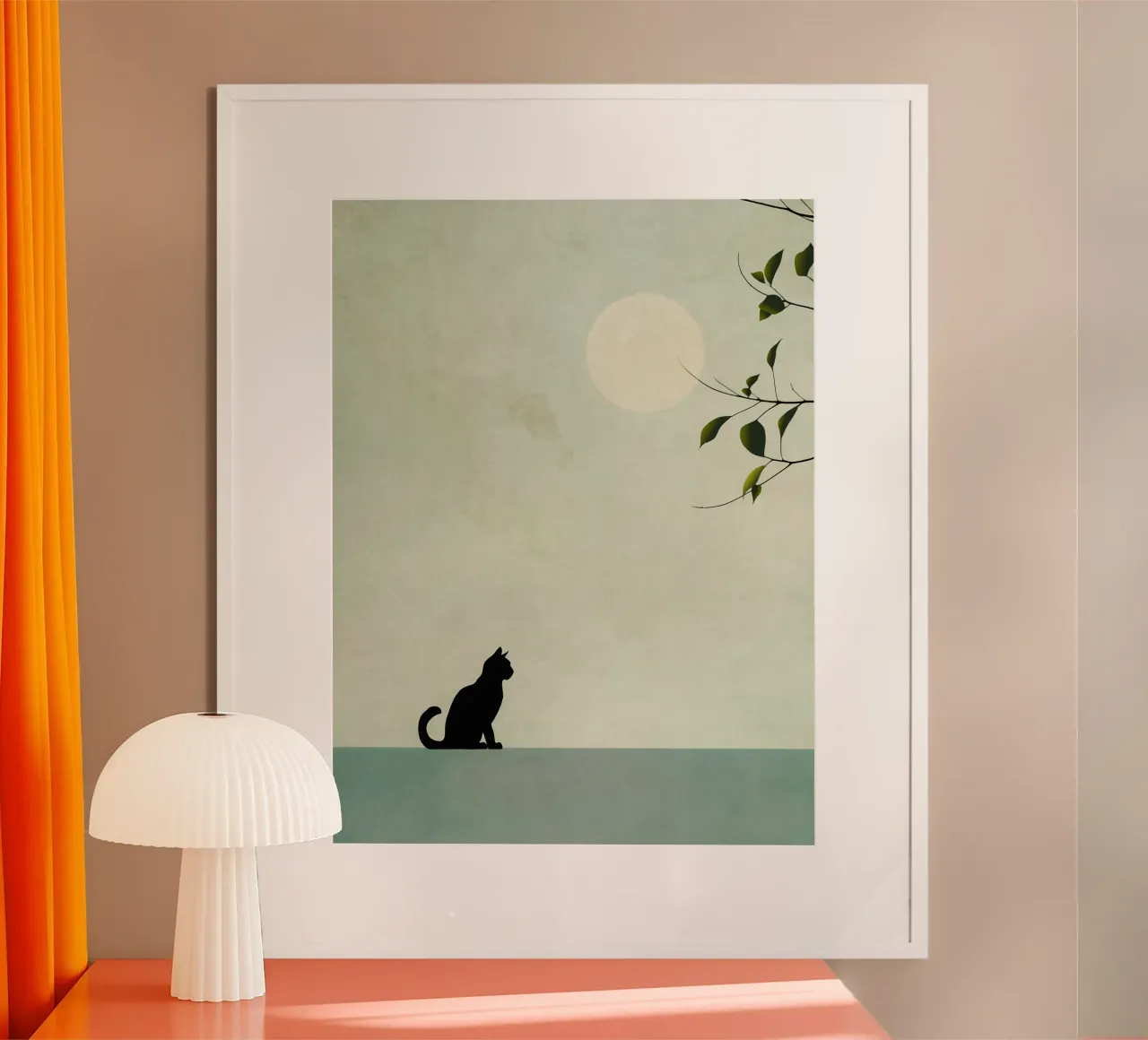 Il gatto e la luna poster con telaio in legno da LaylaOzHome