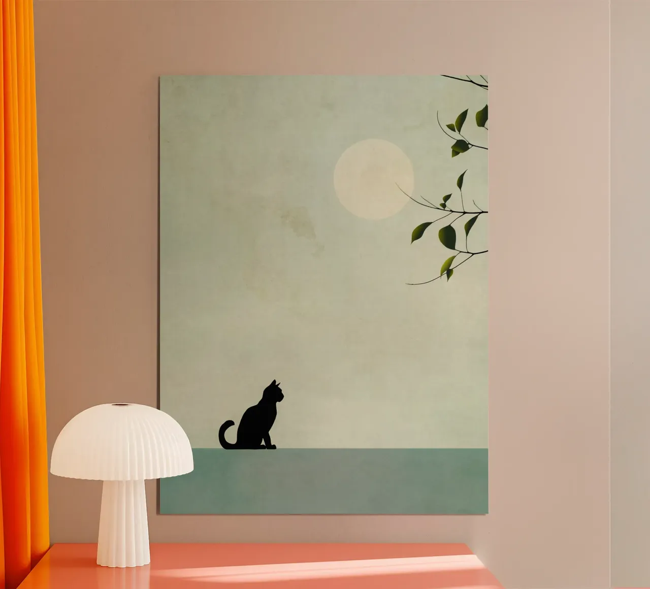 Il gatto e la luna poster con telaio in legno da LaylaOzHome