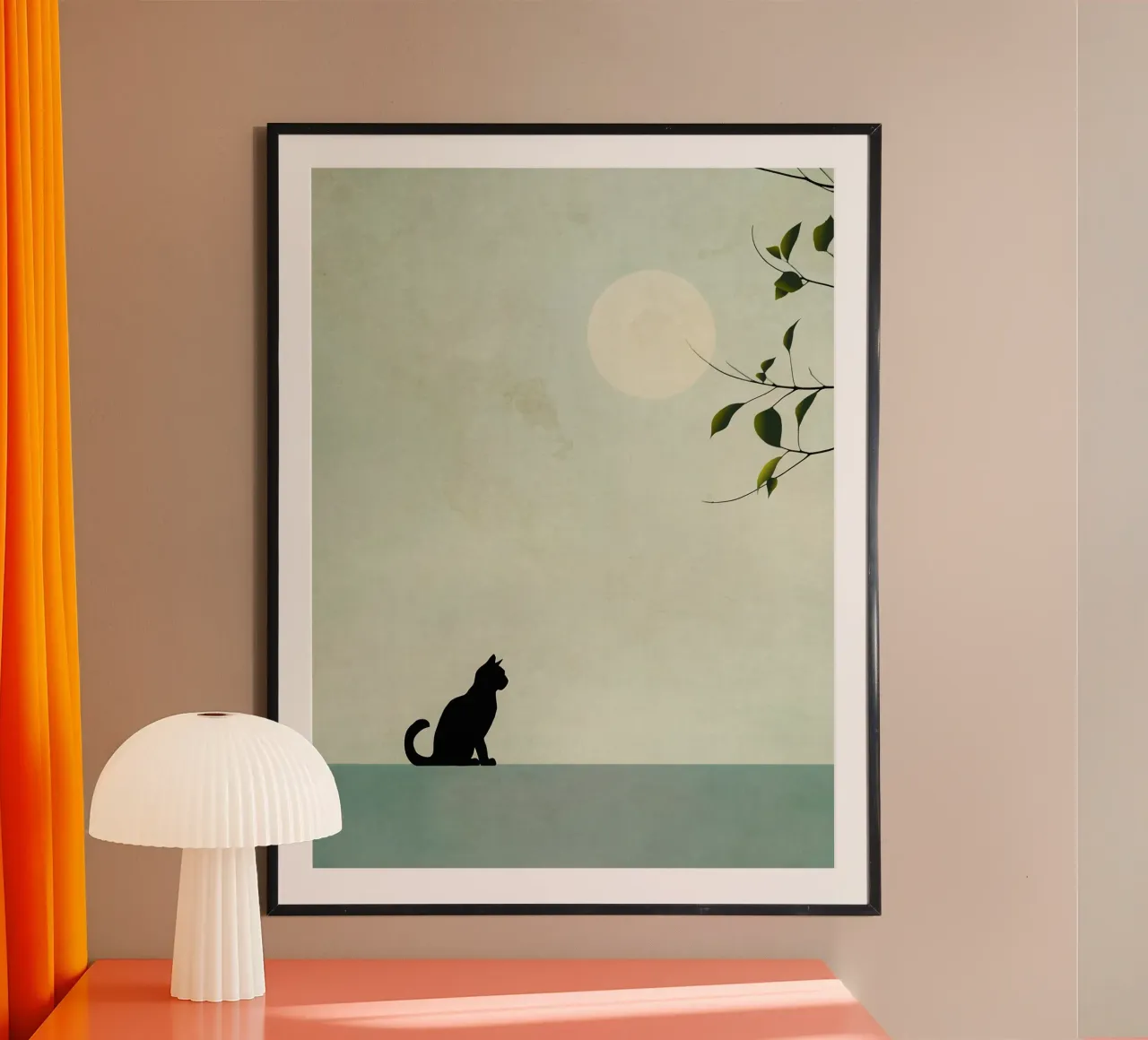 Il gatto e la luna poster con telaio in legno da LaylaOzHome