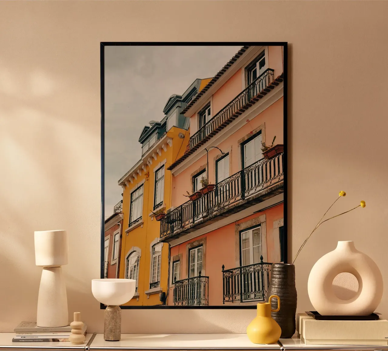 Porto Buildings poster with aluminum frame by Les Meravelles