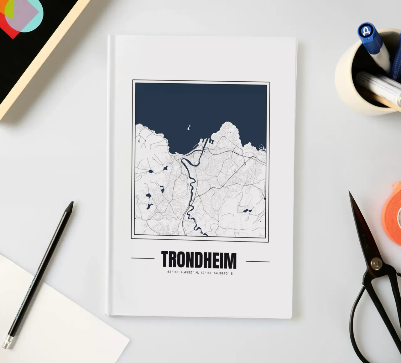 Minimalist Map of Trondheim - Modern and Clean Wall Art notebook by Ben & Clo creations
