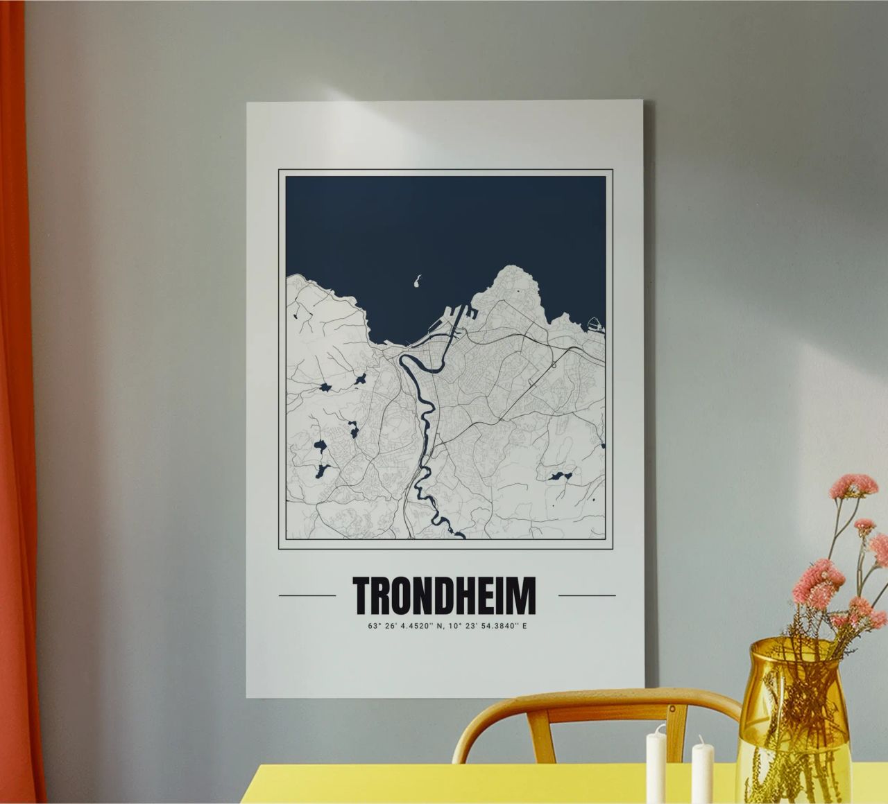 Minimalistische Karte von Trondheim - Moderne und saubere Wandkunst Leinwand von Ben & Clo creations