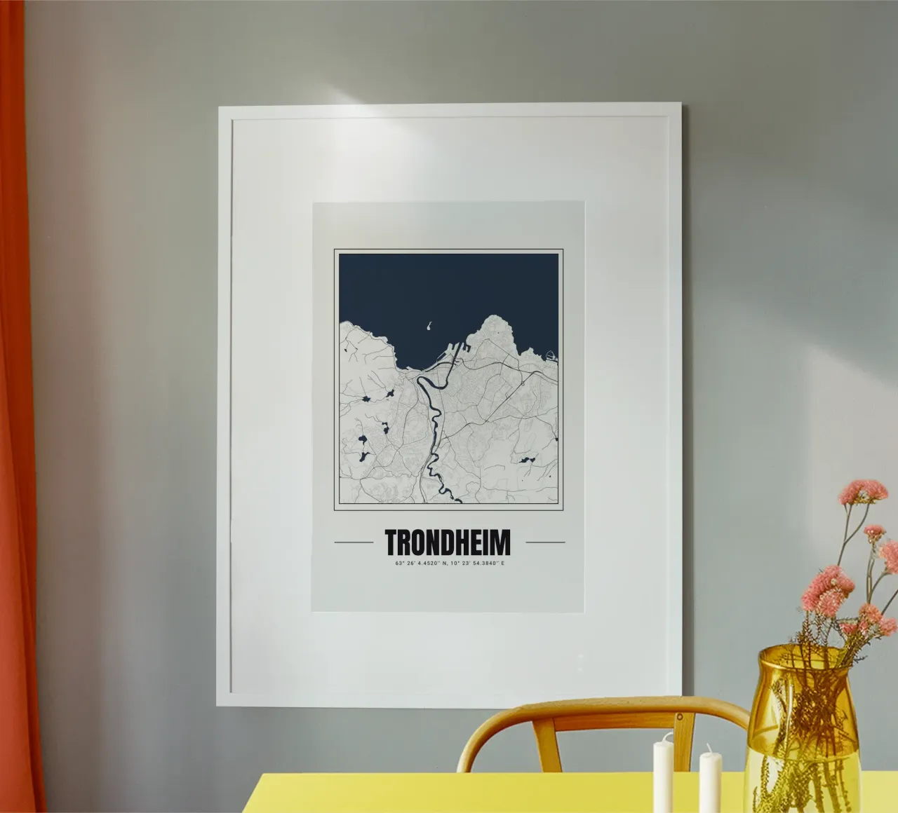 Mappa minimalista di Trondheim - Arte da parete moderna e pulita poster con telaio in alluminio da Ben & Clo creations