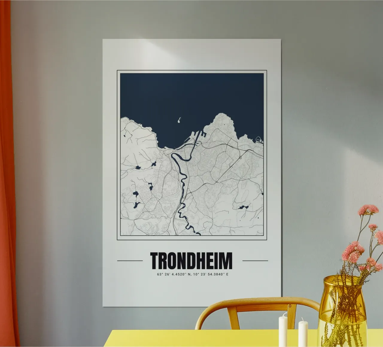 Mappa minimalista di Trondheim - Arte da parete moderna e pulita poster con telaio in alluminio da Ben & Clo creations