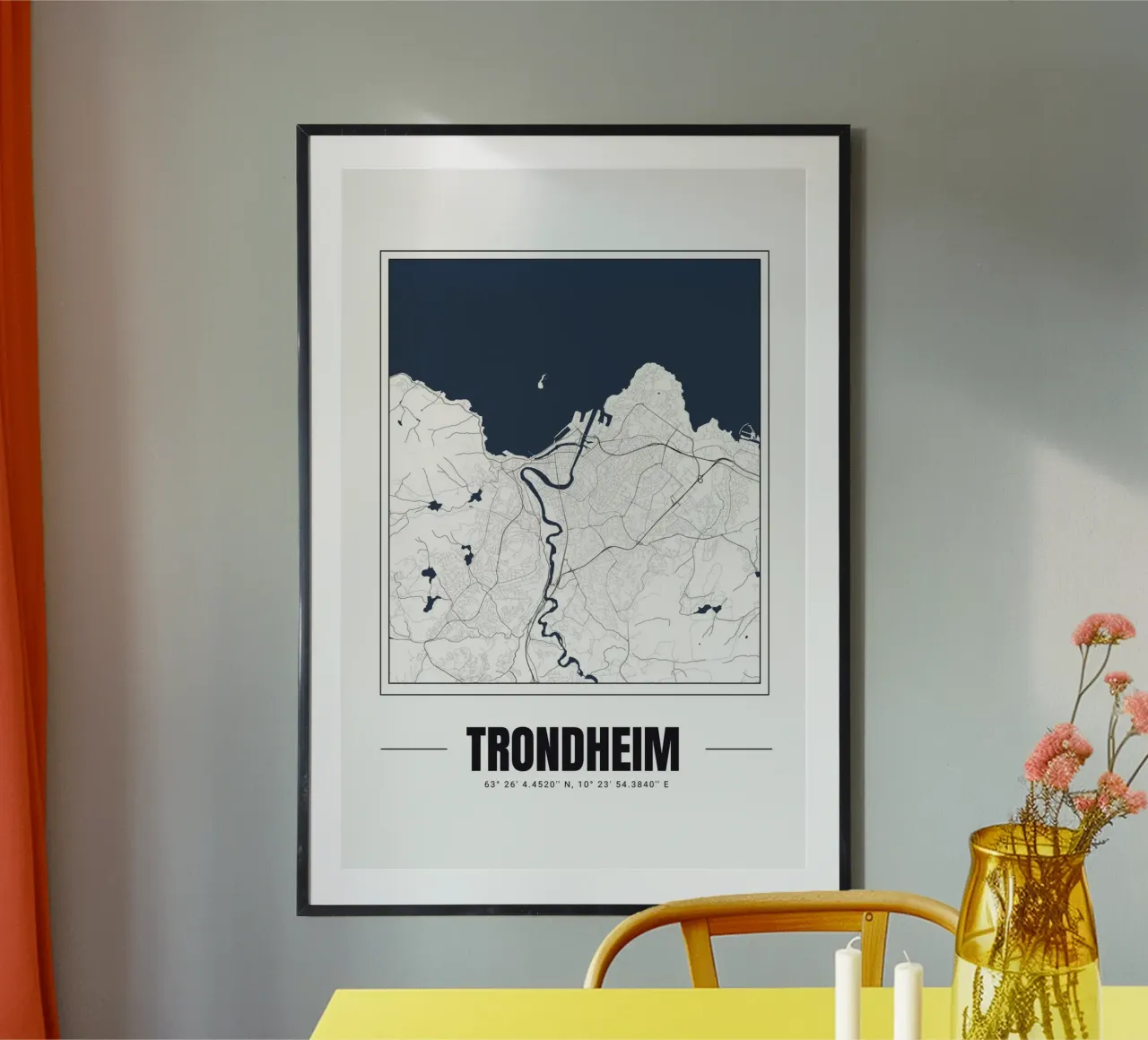 Mappa minimalista di Trondheim - Arte da parete moderna e pulita poster con telaio in alluminio da Ben & Clo creations