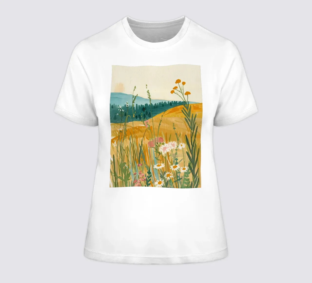 Golden Fields of Wildflowers women's fitted t-shirt by DaarbyN