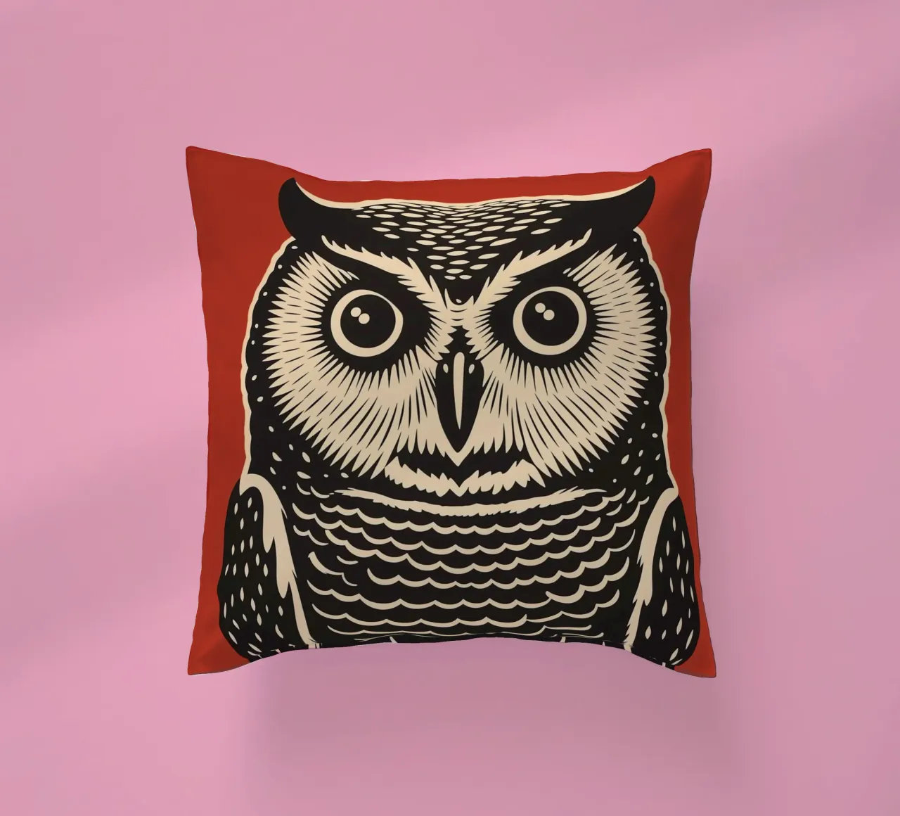 Attento gufo d'epoca - xilografia a colori cuscino da Autofocus