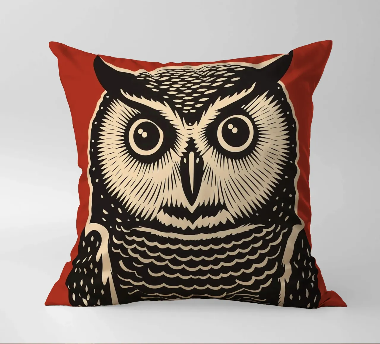 Attento gufo d'epoca - xilografia a colori cuscino da Autofocus